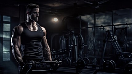 Fototapeta na wymiar Macular man working out in Gym