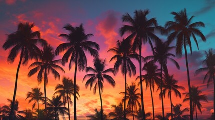 photo of palm trees against a sunset sky