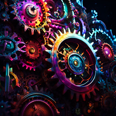 Colorful gears and cogs. Edited AI generated image  - 647738145