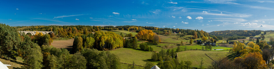 Panorama.View of the Stanczyki bridges on an autumn ,sunny day.