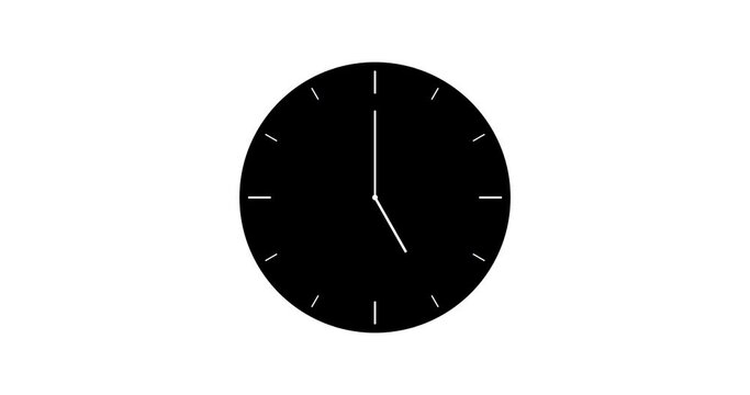 Wall Clock Counting Down 12 Hour Day Fast Speed moving arrows. Clock time lapse UHD 4K Animation. Animated Clock time lapse animation in 12h loop. Wall Clock. Black Face, white background and pointers