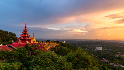 Mandalay Hill viewpoint major pilgrimage site and Su taung pyae pagoda Mandalay hill temple,...