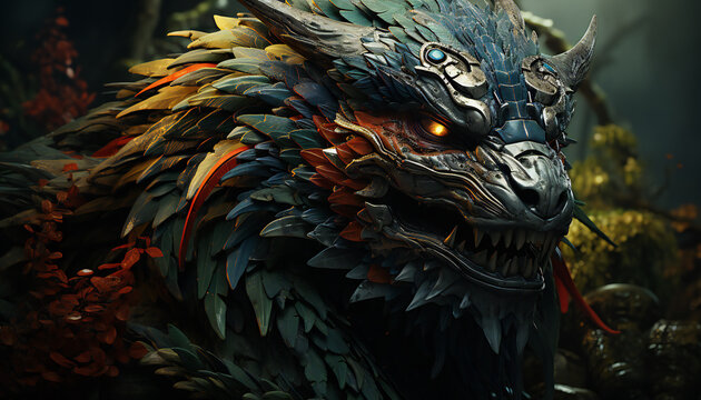 Fictitious recreation of the ancient deity Mesoamerican indigenous the feathered serpent