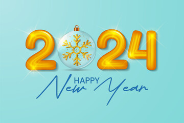 2024 happy new year golden text typography background