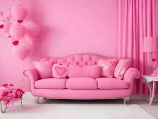 pink sofa in a room with a background