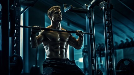 Fototapeta na wymiar Macular man working out in Gym