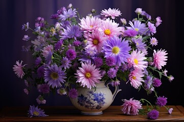 Purple and White Flower Filled Vase