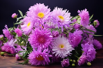 Obraz premium Purple Flowers on Wooden Table