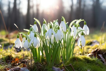 Snowdrops Growing in the Grass