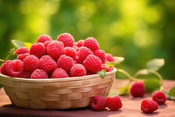 Basket of Raspberries on Table