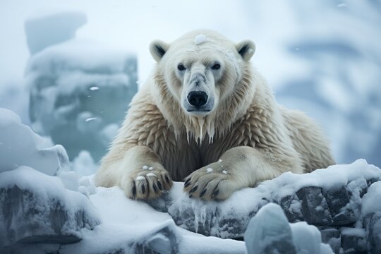 Portrait of large white bear on ice. High quality photo