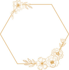 Obraz premium gold hexagon floral frame for wedding or engagement invitation, thank you card, logo, greeting card 