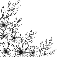 Hand-drawn flowers and leaves corner border