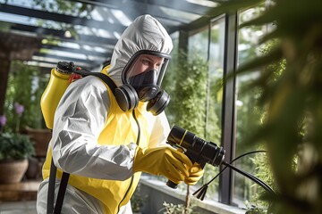 Home insect removal specialist in action, treating apartmant to eliminate insects