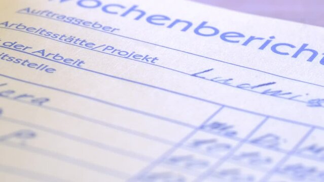 close-up of part of handwritten tabular document sheet in German weekly report, weekly internship review during internship, research projects or professional training, Revisiting Revisionist History