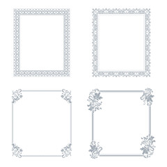 Set of decorative frames Elegant vector element for design in Eastern style, place for text. Floral gray and white borders. Lace illustration for invitations and greeting cards