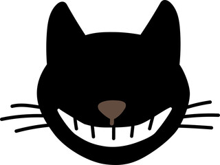 Halloween silhouette illustration element of fun & spooky grinning black cat head. Big grin showing its teeth. background material for design