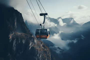 Foto op Aluminium cable car going up a huge mountain, cable car, transportation, going up a mountain, gondola © MrJeans