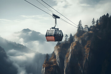 cable car going up a huge mountain, cable car, transportation, going up a mountain, gondola - obrazy, fototapety, plakaty