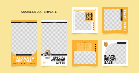 social media template banner blog fashion sale promotion. fully editable instagram and facebook square post frame puzzle organic sale poster. fresh yellow orange element shape vector background