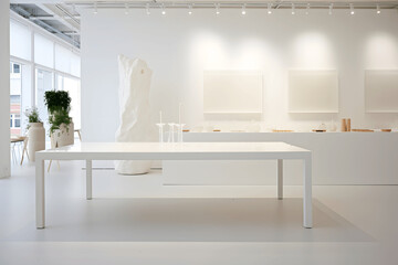 Fototapeta na wymiar clean white interior, white furniture, clean white livingroom, dining table