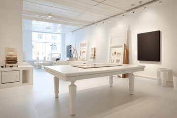 clean white interior, white furniture, clean white livingroom, dining table