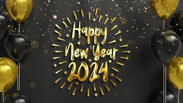 happy new year 2024 golden text animation