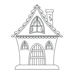 Halloween Spooky House Outline Illustration for coloring book