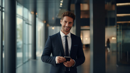 Fototapeta premium Handsome Smiling Confident Successful Young Entrepreneur Looking at Viewer