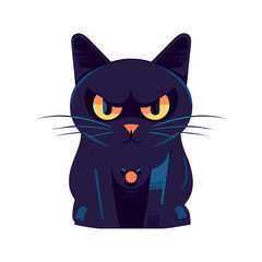 black cat 2d design isolated on transparent background. Happy Halloween holiday symbol. generative ai