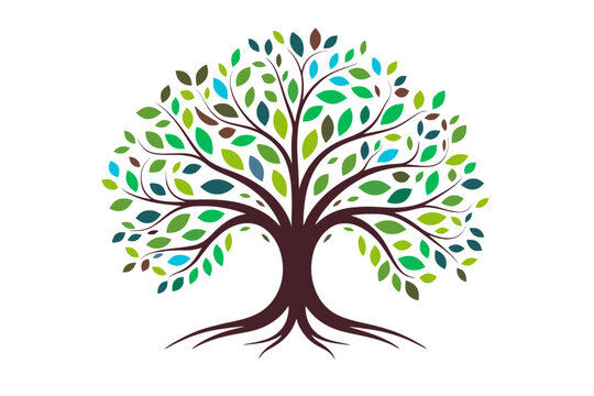 recommend clip art: Tree of life with leaves, vector illustration of a colorful tree with roots nature