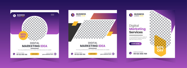Digital marketing web banner and marketing agency instagram post template. Suitable for social media post, instagram story and web ads. Vector illustration with Space to add pictures.