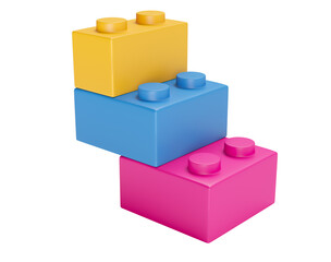 Building block toys on transparent background in 3d render cartoon illustration