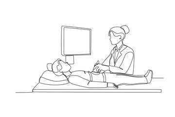 A doctor examines a pediatric patient. Intensive care unit one-line drawing