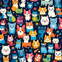 Cute cat's colorful seamless pattern, background-AI-Generated
