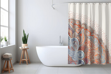 shower curtain bath interior, clean bath, shower, interior bathing, restroom - obrazy, fototapety, plakaty