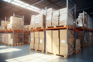 Warehouse cooling. Cardboard. Refrigerator. Boxes. Pallets. Refrigeration. Supermarket. 3D image. Generative AI