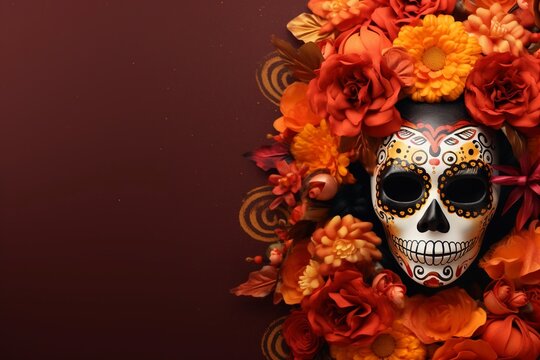 Day of the dead background and copy space, generative ai