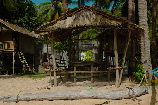 Wooden beach house on a beach in the Philippines