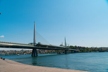 Istanbul, Turkey - Mai 19 2023 : The Bosphorus Bridge, also known as the July 15 Martyrs Bridge, is a significant suspension bridge connecting the European and Asian sides of Istanbul.