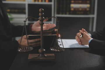 female lawyers working at the law firms. Judge gavel with scales of justice. Legal law, lawyer, advice and justice concept. - obrazy, fototapety, plakaty