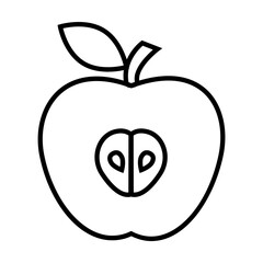 Simple outline of fresh apple cut in half vector icon. Black line drawing or cartoon illustration of ripe fruit isolated on white background. Healthy food, harvest or agriculture concept