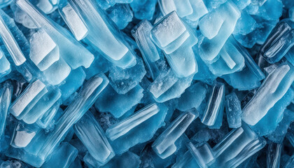 Blue ice crystals background. Frozen water macro view. Freeze surface, christmas banner, generated by AI - Powered by Adobe