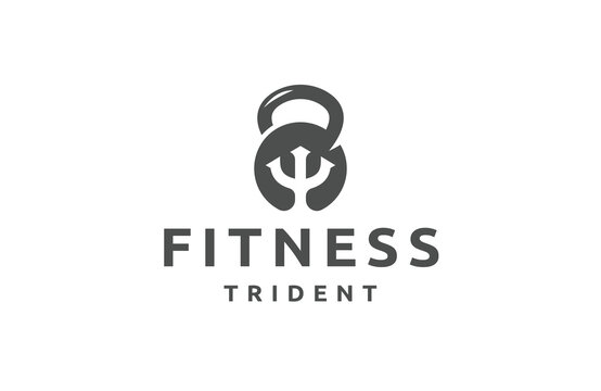 Kettlebell trident logo icon design template flat vector