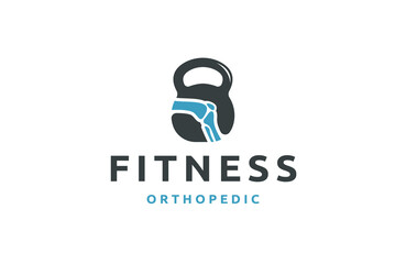 Obraz premium Kettlebell knee bone logo icon design template flat vector