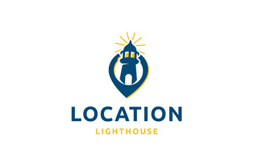 Lighthouse location logo design template flat vector