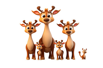3d cartoon reindeer family in funny style isolated PNG