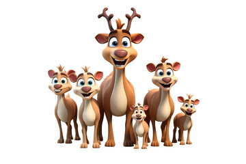 Obraz na płótnie Canvas 3d cartoon reindeer family in funny style isolated PNG