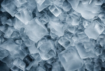 Obraz premium Ice cube texture, top view. Ice shape background. Blue frozen water backdrop, generated by AI