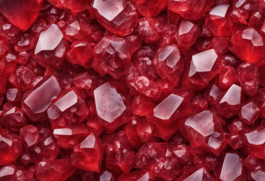 Ruby crystal background. Rough red ruby rock surface, top view. Red gemstone structure, generated by AI